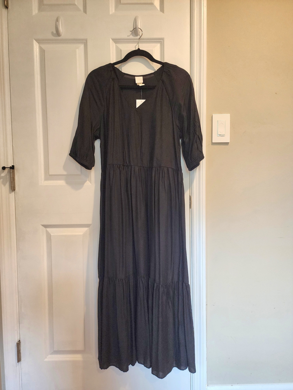 H&M Black Tiered V-Neck Maxi Dress